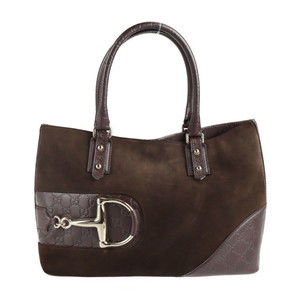 GUCCI Guccisima Horsebit Bag Suede Dark Brown